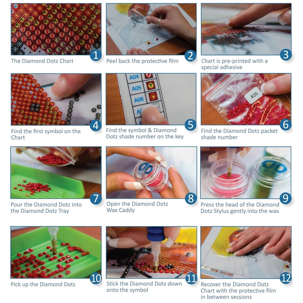 Diamond Dotz Dotzies Paw Patrol Skye diamond painting kit in a close-up view with matte cardboard and transparent plastic win