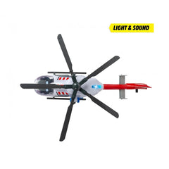 Dickie Giant Helicopter Play Vehicle with white body, red accents, black propeller blades, and clear plastic window featuring