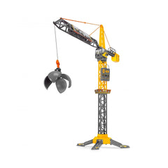 Mighty Crane Play Vehicle in yellow and gray metal with a black fan, viewed from the front.