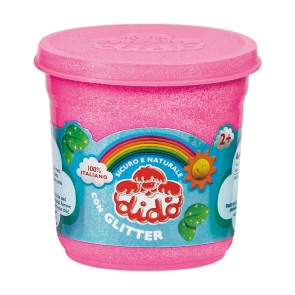 Didò Glitter Trio Pack features pink glossy containers with rainbow patterns, scoop, and labels indicating safe, natural mate