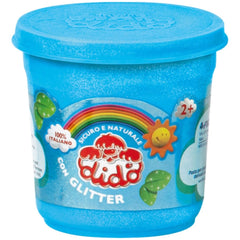 Didò Glitter Trio Pack features three 220g containers in blue with rainbow design, cartoon character, and colorful patterns.