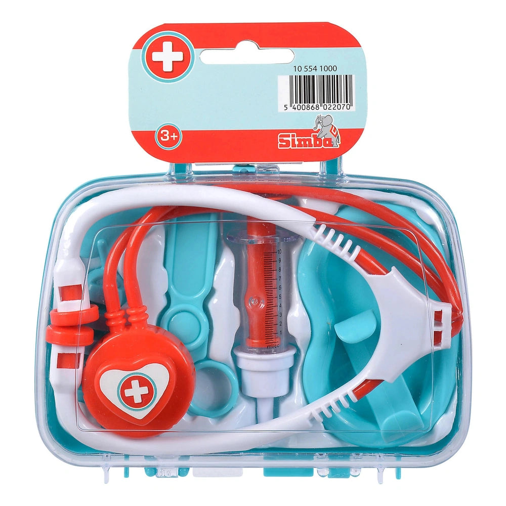 Doctor's Case with Accessories features a clear plastic kit filled with colorful toy medical tools for pretend play.