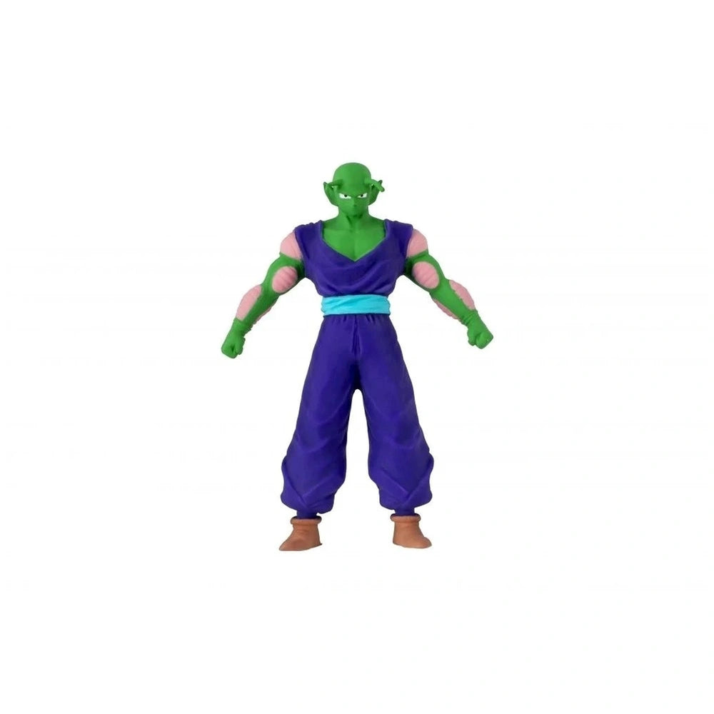 Dragon Ball Monster Flex action figure with green skin, purple shirt, and blue belt, made of plastic with a matte finish.