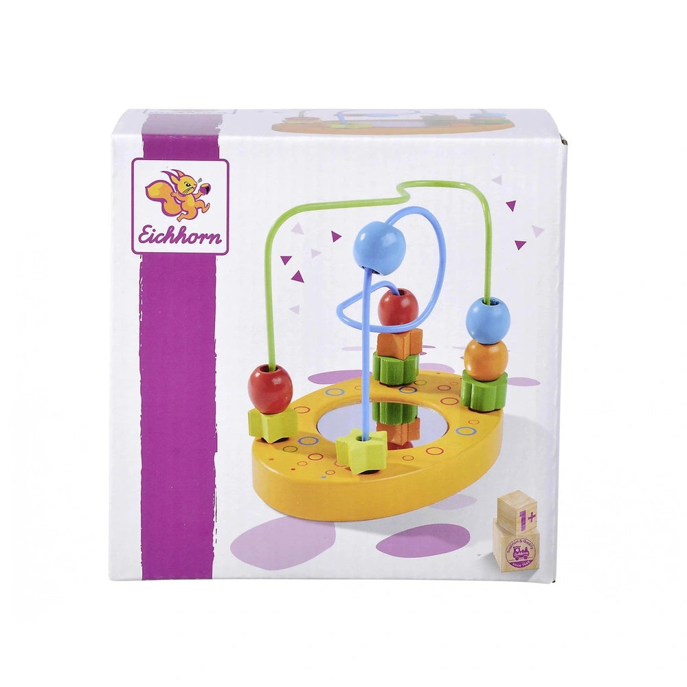 Eichhorn Beads Path is a colorful baby activity toy set featuring gears and balls, designed for engaging construction play.