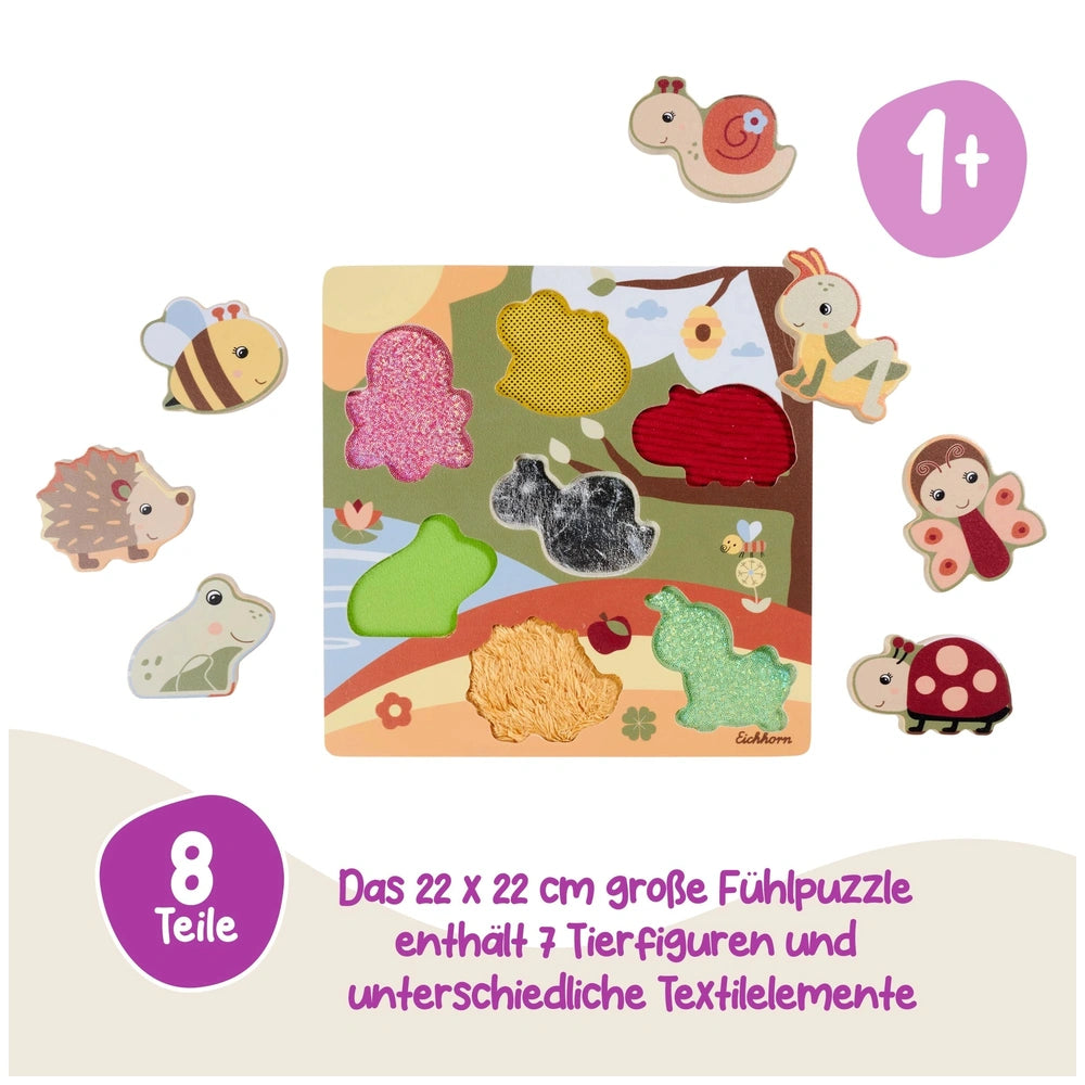 Eichhorn Bee-Happy Sensory Puzzle features colorful animal stickers and a textured landscape, promoting tactile learning for 