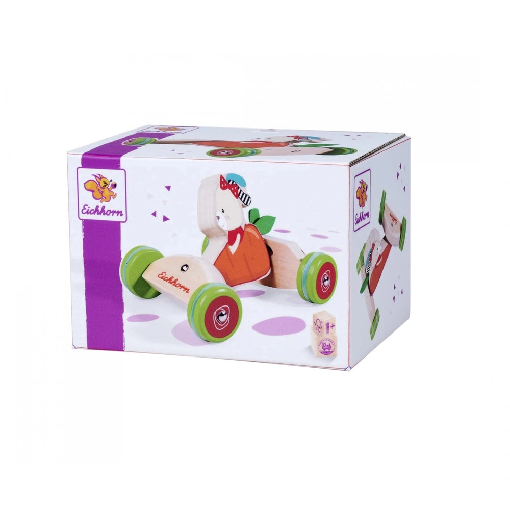 Eichhorn Push Vehicle toy box features a colorful design with a playful character and vibrant decorations, perfect for kids.