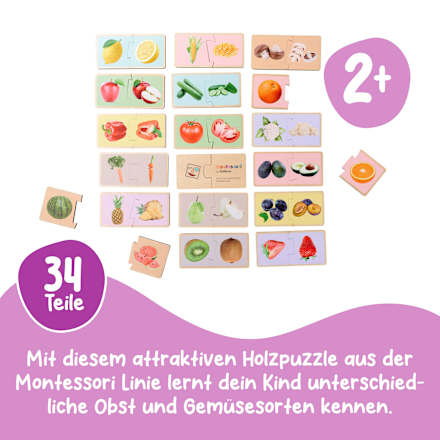 Montessori - Rompecabezas de Madera de Frutas y Verduras - Juguetes Educativos