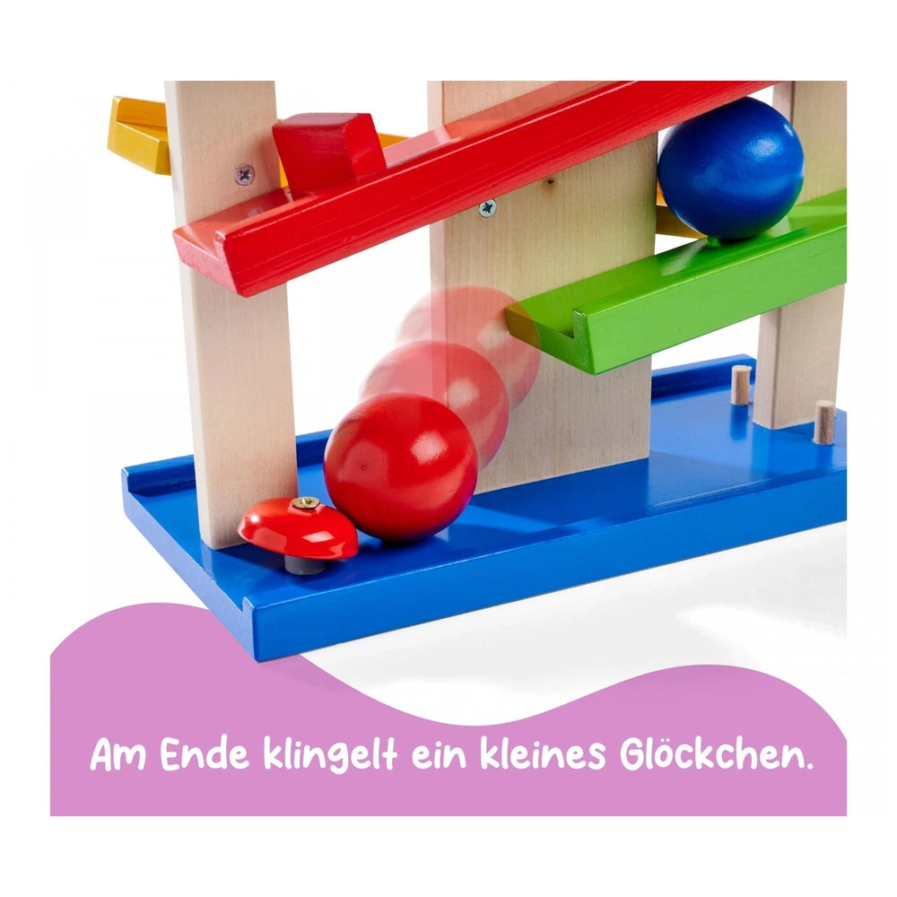 Eichhorn Runway Baby Activity Toys featuring a colorful wooden base with movable balls and sound elements for interactive pla