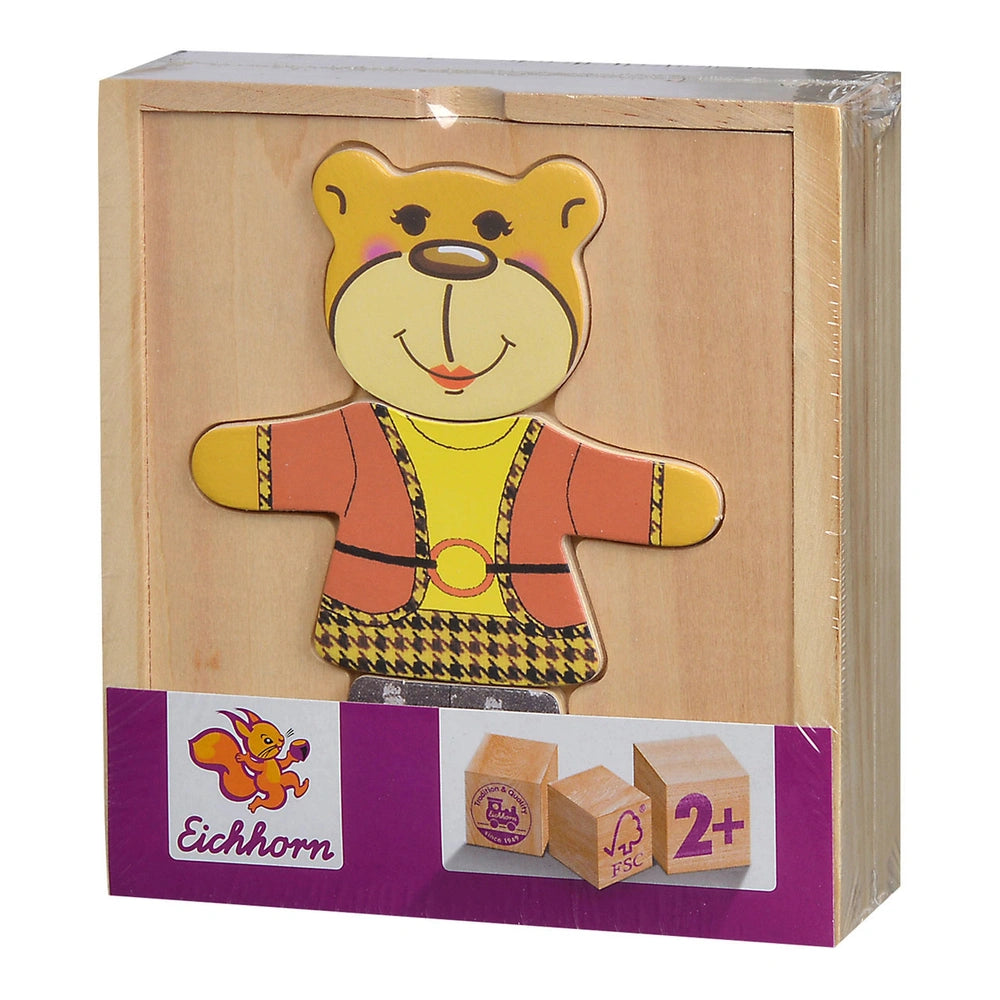 Eichhorn Wooden Puzzle Bear toy box featuring a colorful bear illustration and educational blocks for children aged 2+.