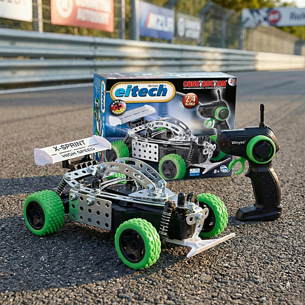 Eitech Remote Controlled Speed Race Car 2.4 GHz in retail packaging, featuring colorful printed graphics and various plastic 
