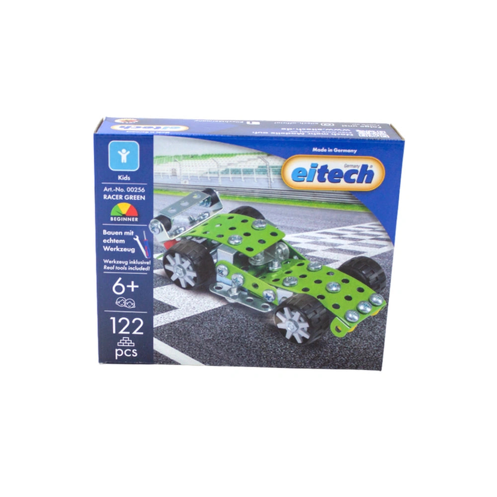Eitech Rubin Rocket Racer Green construction set in a blue box with 122 pieces, featuring a green and black toy car.