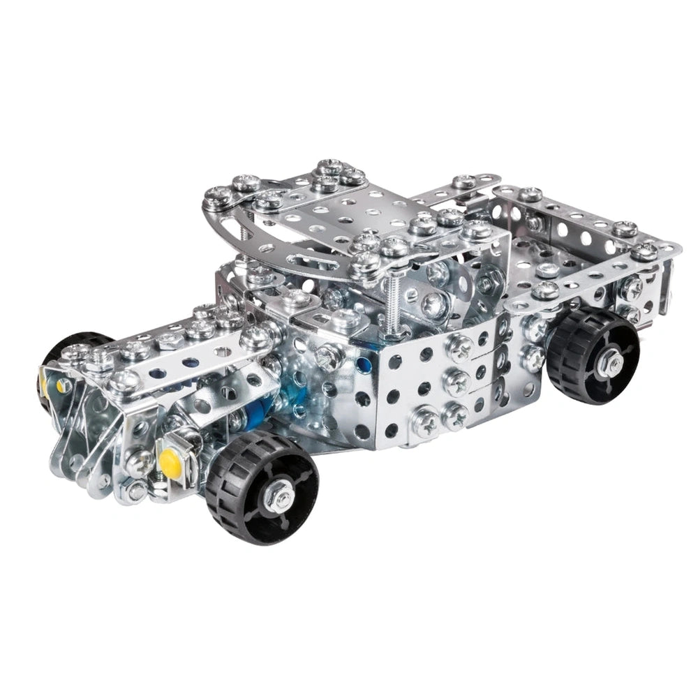 Eitech Speed Racer construction set features a silver toy car with four black wheels and a clear windshield.