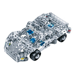 Eitech Speed Racer construction set features a shiny silver car with a blue interior and black wheels, showcasing detailed co