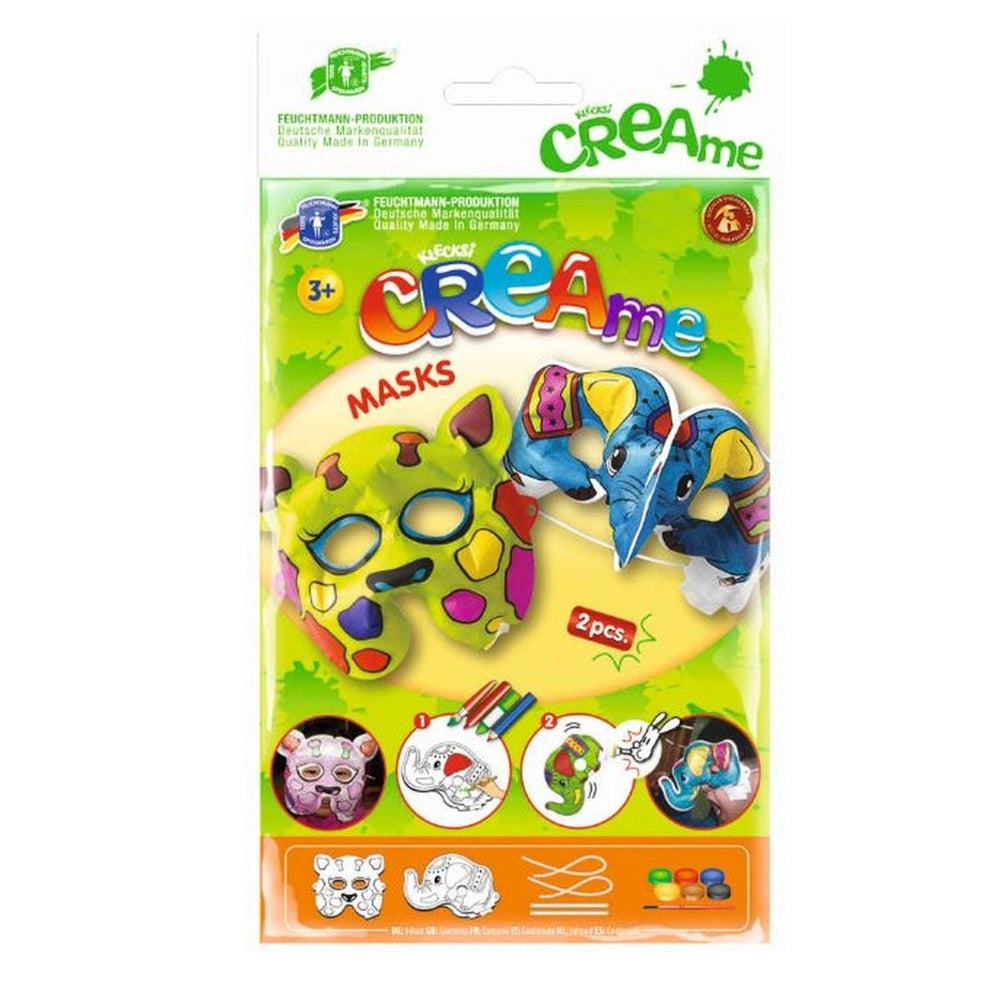 Feuchtmann Creame Mask Set Pack features colorful mask design with patterns and a cartoon elephant, presented in glossy green