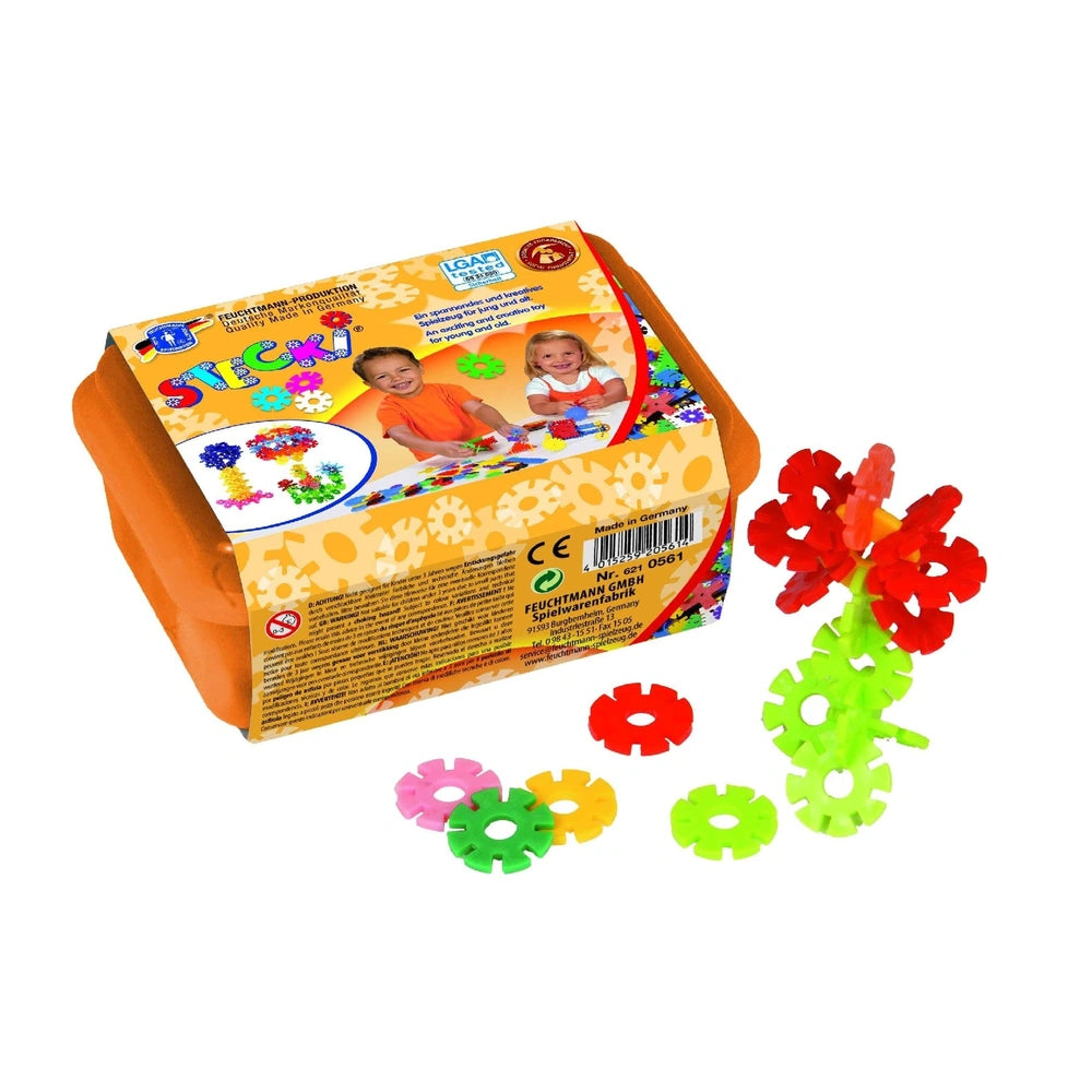 Feuchtmann Stecki Original One For Two box set in orange cardboard with plastic lid and components for modeling dough fun.
