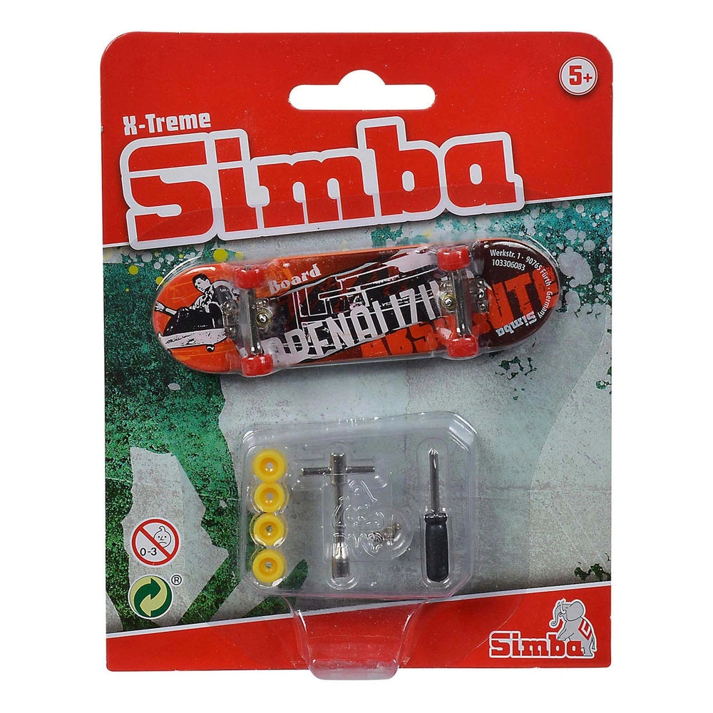 Finger Skateboard X-Treme Color with Accessories in vibrant red packaging showcasing skateboard and brand details.
