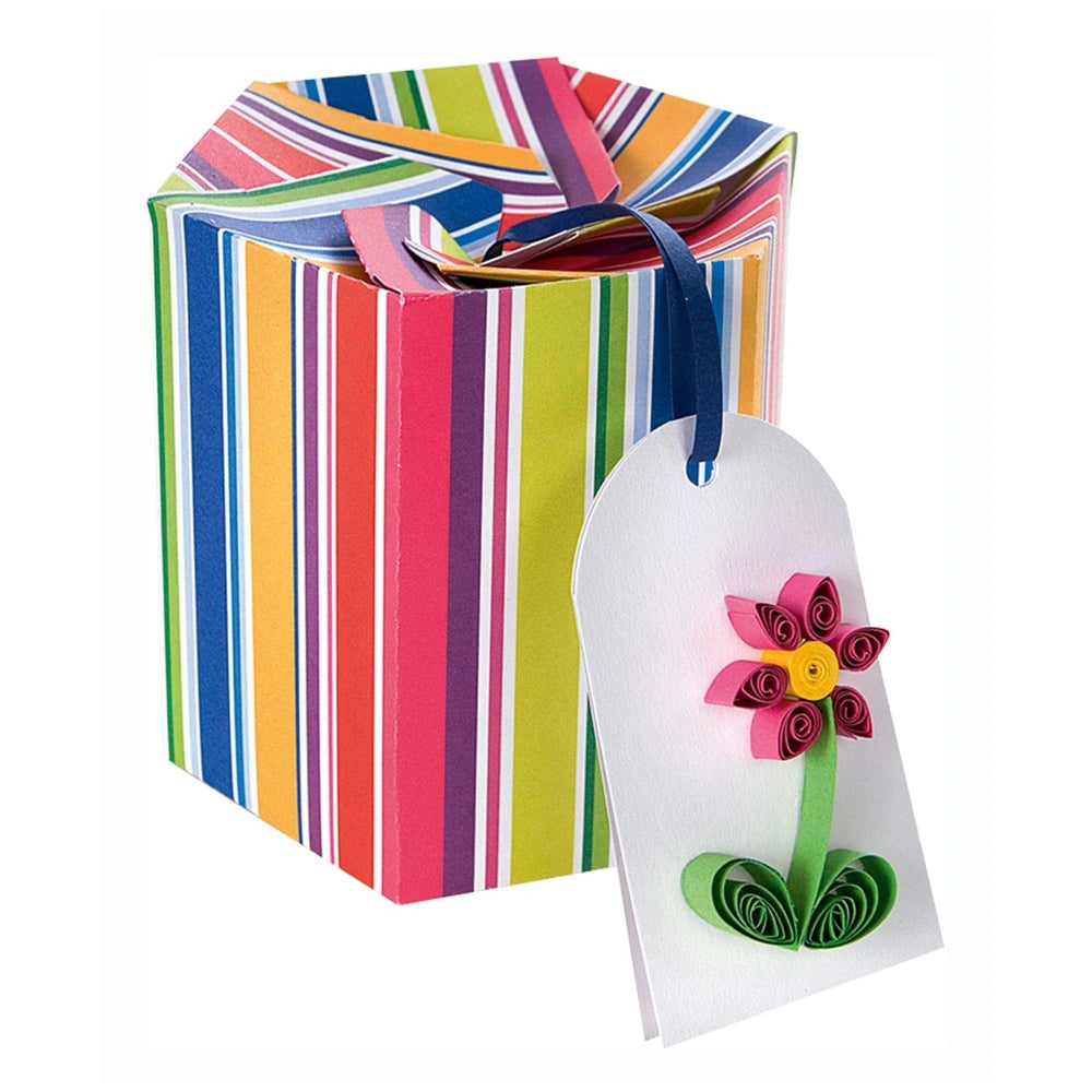 Folia Creative Box features 322 colorful paper sheets in a striped cardboard packaging with a white tag and pink flower.