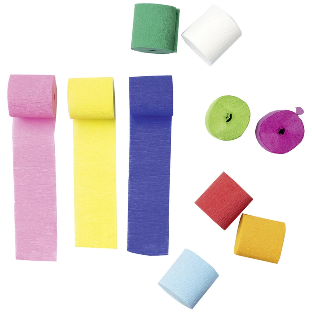 Folia crepe paper ribbons pack featuring various textures and colors, ideal for arts and crafts projects.
