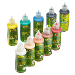 Folia Hobby Set Antik Window Color kit with six matte-finish bottles featuring colorful caps and green labels with German tex