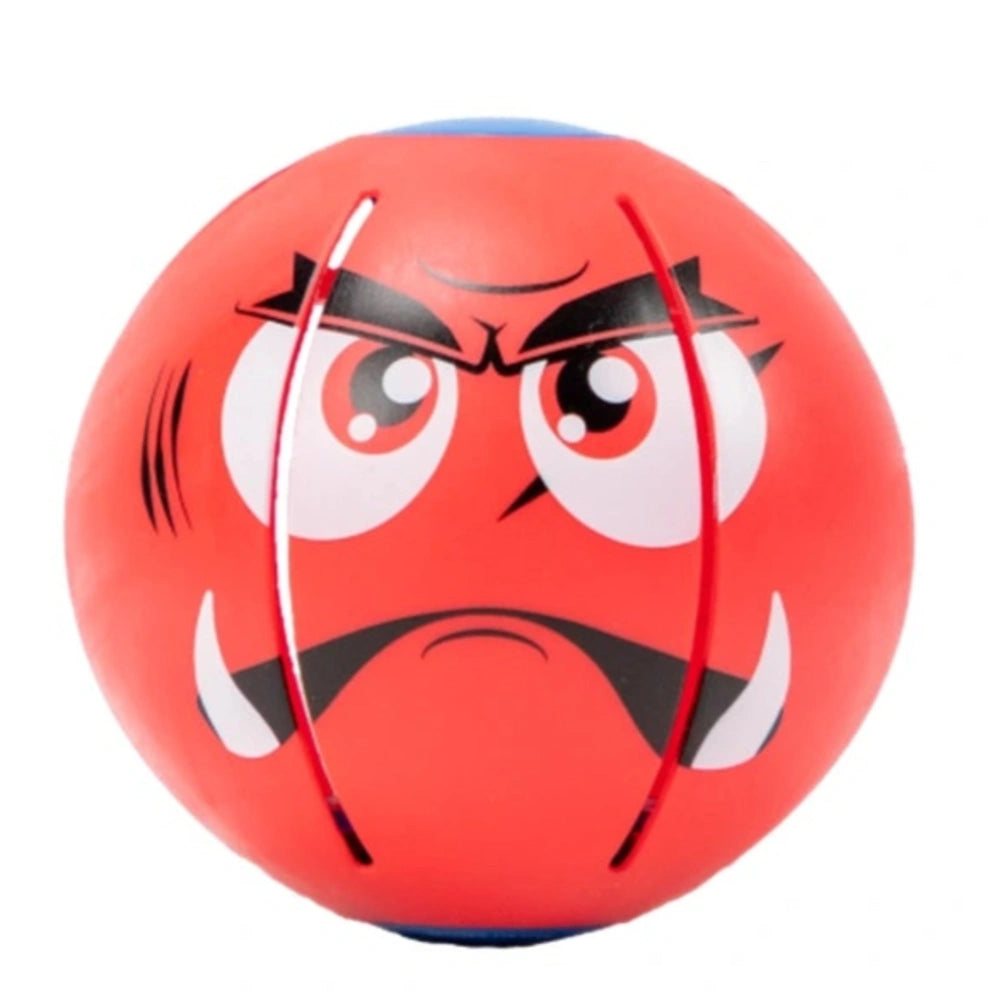 Goliath Wahu Kamuolys Phlat Ball Mini Monsters features a glossy red ball with a face, black eyebrows, and a red strap.