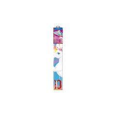 Gunther Flugspiele Emma single-line kite features a glossy white surface with colorful loops and a central unicorn design.