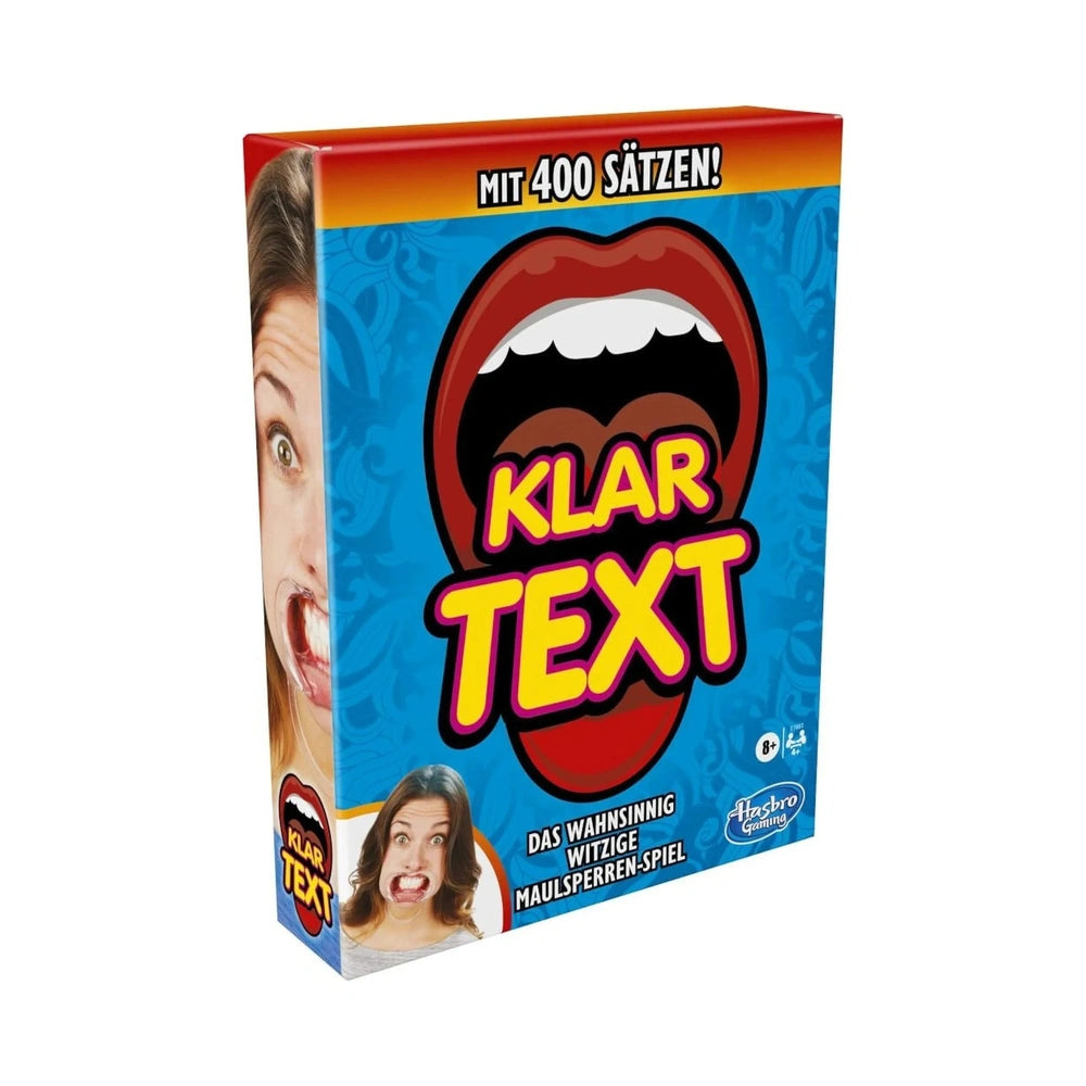 Klartex Board Game German Edition packaging features a woman's face, glossy plastic window, and vibrant text on a cardboard b