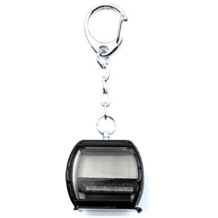 Jagerndorfer Key Chain Omega V Black featuring a silver metal ring, black plastic casing, and clear front window.