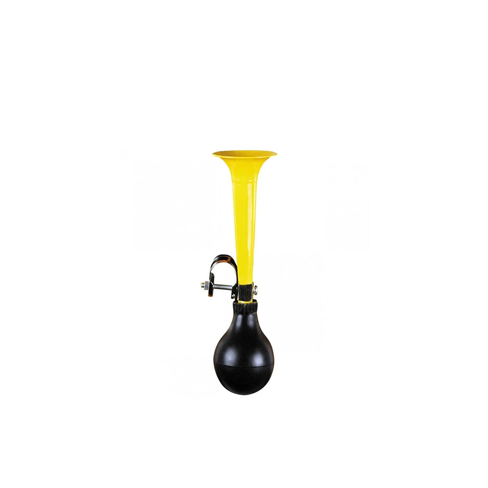 Johntoy Bike Fun bicycle horn in black metal with glossy finish, flared opening, and matte black base for outdoor play.