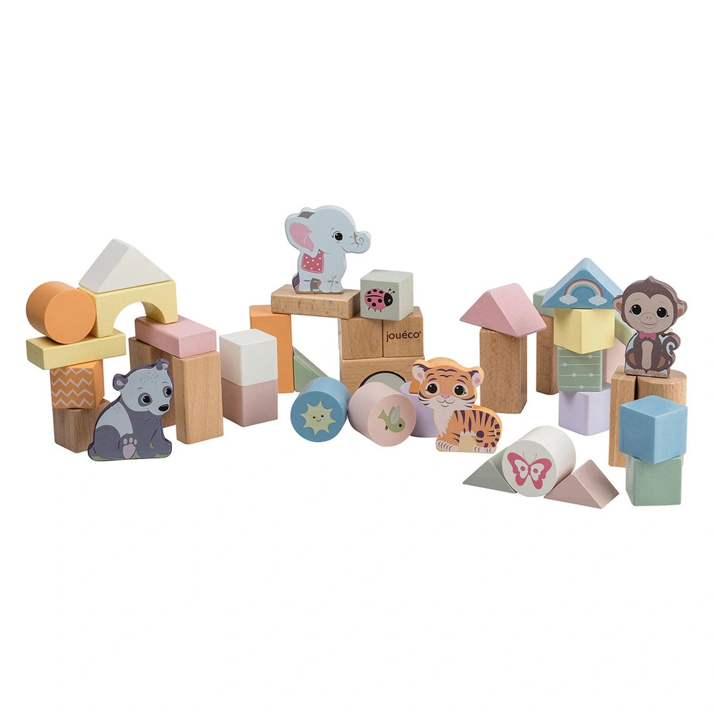 Johntoy - The Wildies Family Wooden Blocks In Barrel 50 Pcs - Sorting & Stacking Toys