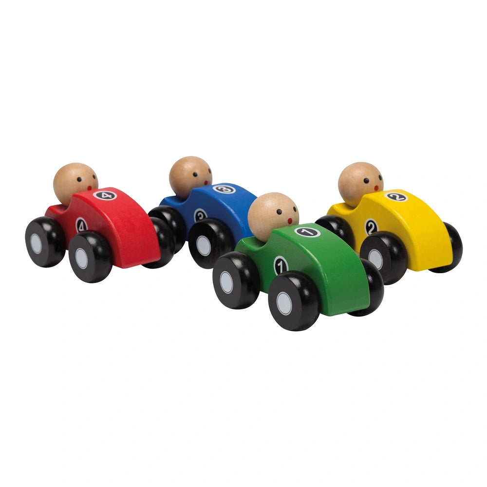 Johntoy - Coches de Madera 4 Asortidos en Exhibición - Vehículos de Juego