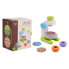 Johntoy - Microscopio de Madera con 3 Lentes - Profesiones de Juego y Juego de Roles