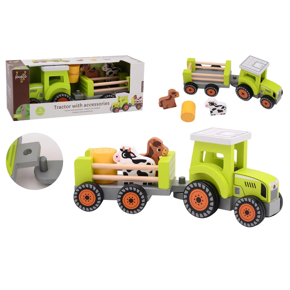 Johntoy - Tractor de Madera con Accesorios - Vehículos de Juego