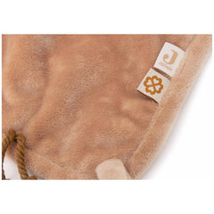 Jollein Pacifier Cloth Bunny in soft, earthy-toned plush fabric with textured surface and small, square tags.