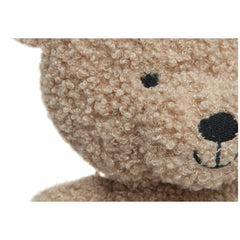 Jollein teddy bear in light brown plush with a soft texture and black nose, centered in a close-up view.