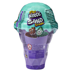 Kinetic Sand Ice Cream Cone container in purple gradient with green lid, featuring playful graphics and warning label.