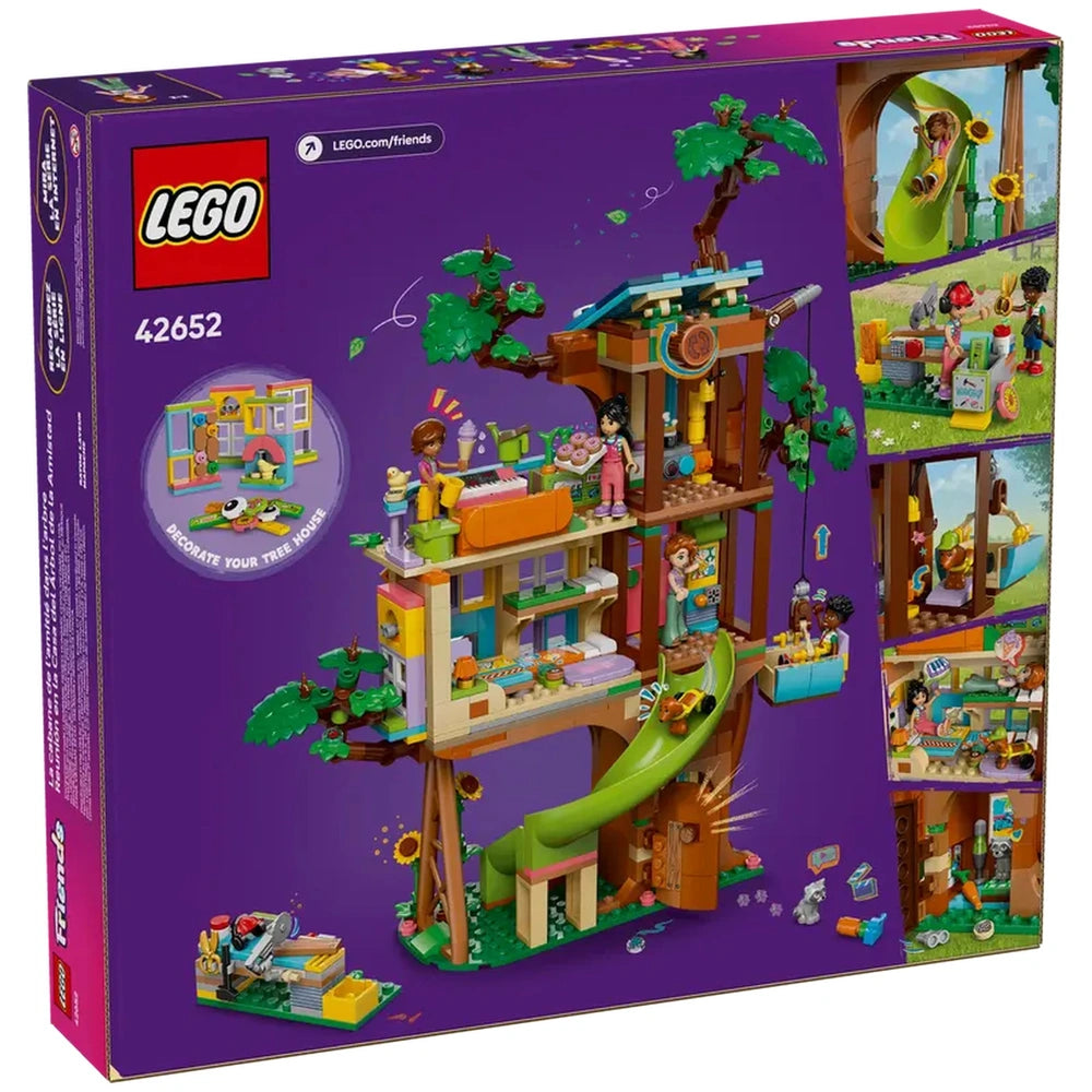LEGO Friends Friendship Tree House Hangout set, featuring a colorful tree house, four minidolls, and playful accessories for imaginative play.