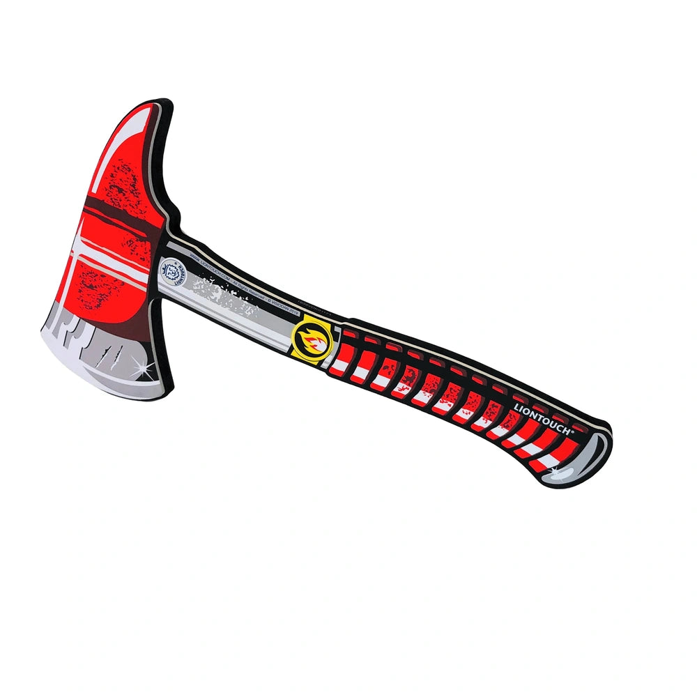 Liontouch firefighter hatchet in red and black with axe head and handle, designed for educational pretend play.