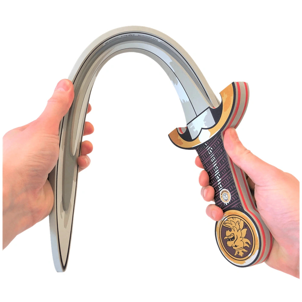 Liontouch red knight sword features a plastic handle and blade with silver, yellow, and black accents in a central layout.