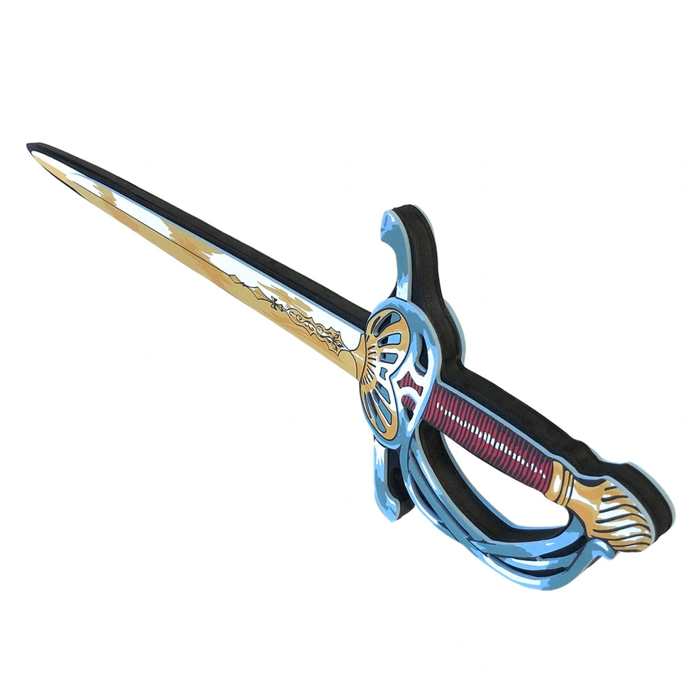 Liontouch Musketeer Sword features a blue and gold handle, gold blade, and black grip, perfect for pretend play.