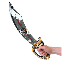 Liontouch Pirate Sabre features a black blade with a red streak and a gold handle, made of plastic, displayed front view.