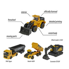 Majorette - Set de 4 Vehículos de Construcción Volvo - Juguetes para Jugar