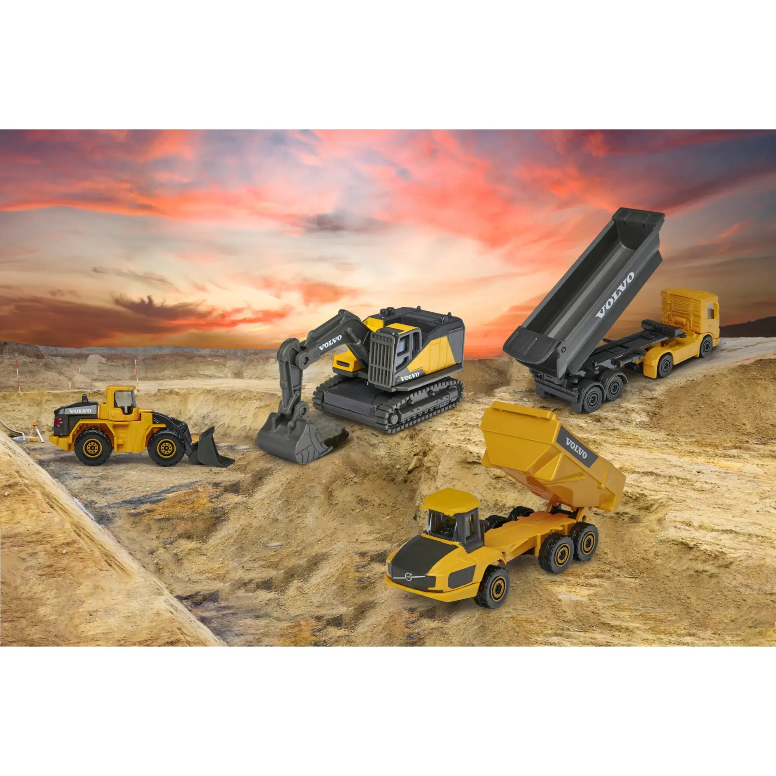 Majorette - Set de 4 Vehículos de Construcción Volvo - Juguetes para Jugar
