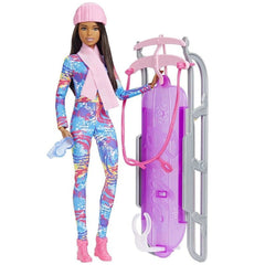 Mattel - Muñeca Barbie de Deportes de Invierno en Trineo - Figuras de Juguete y Juegos de Muñecas