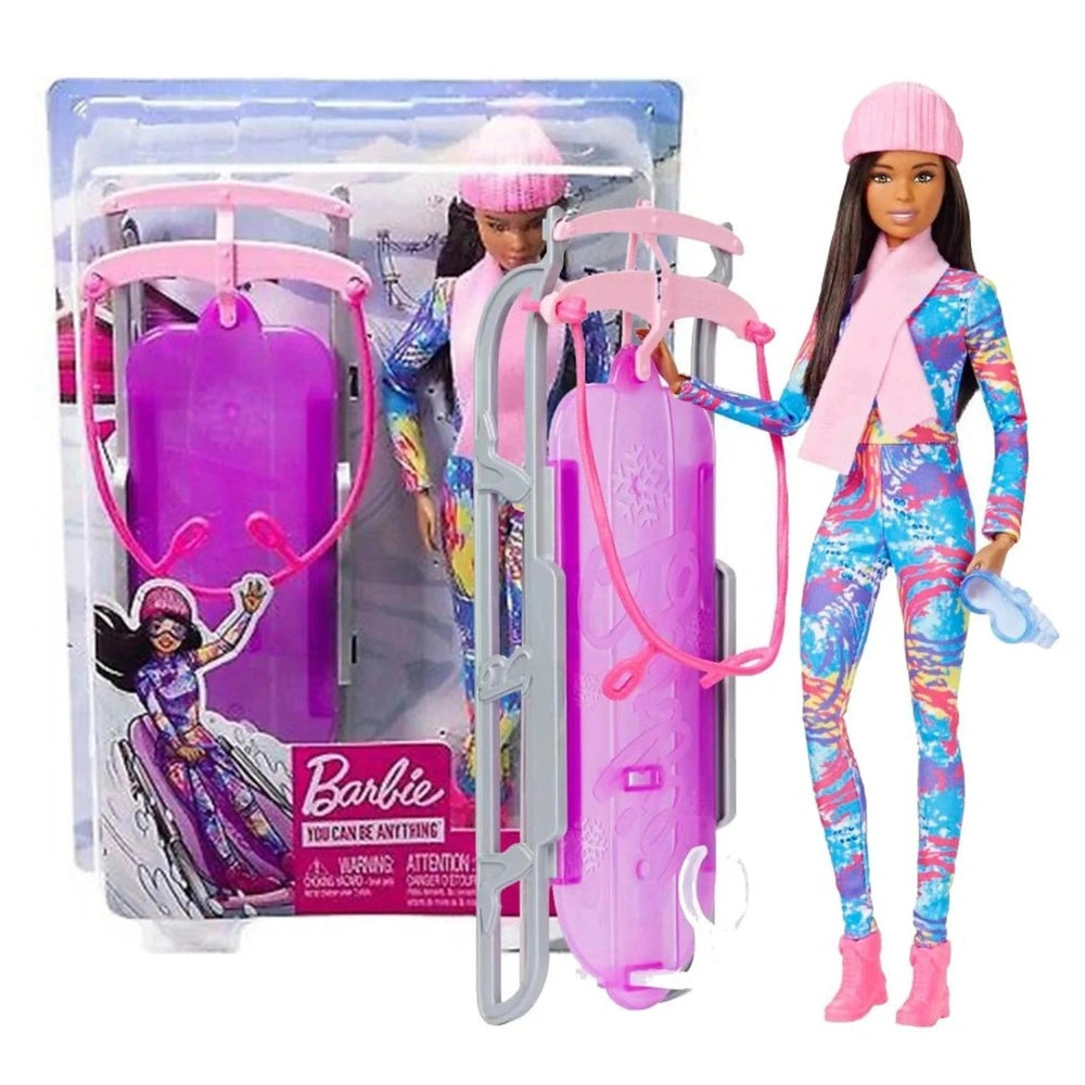 Mattel - Muñeca Barbie de Deportes de Invierno en Trineo - Figuras de Juguete y Juegos de Muñecas