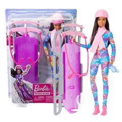 Mattel - Muñeca Barbie de Deportes de Invierno en Trineo - Figuras de Juguete y Juegos de Muñecas