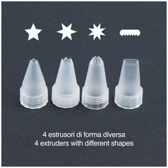 Momomi Decoden Kawaii Artist Creamy Bag featuring four different-shaped extruders on a white matte background with star desig