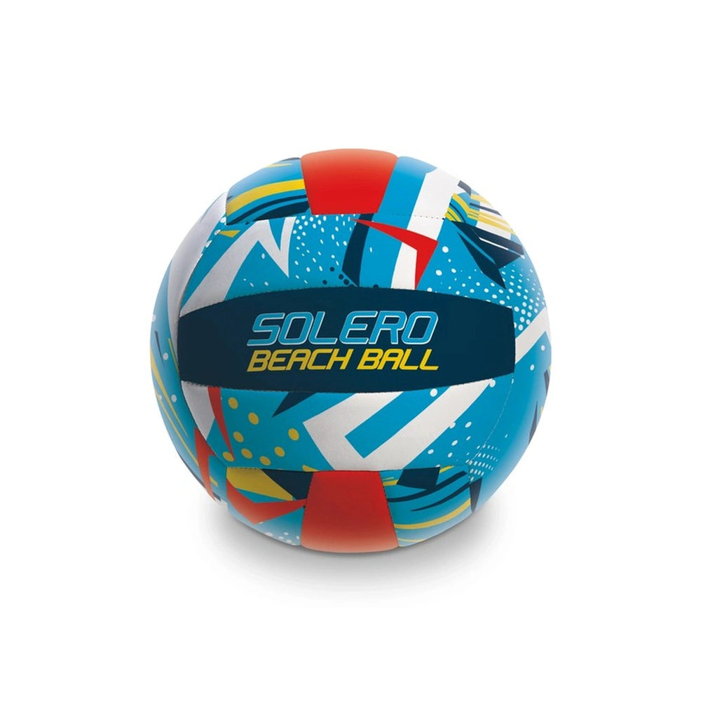 Mondo Solero Beach Volleyball features a colorful matte surface with geometric patterns and the text "SOLERO BEACH BALL".