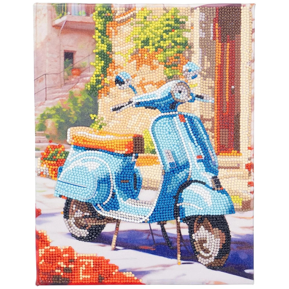 Nice - Diamantiny Artist Level Up Painting on Canvas displayed in a vibrant outdoor scene with a blue scooter and patterned t