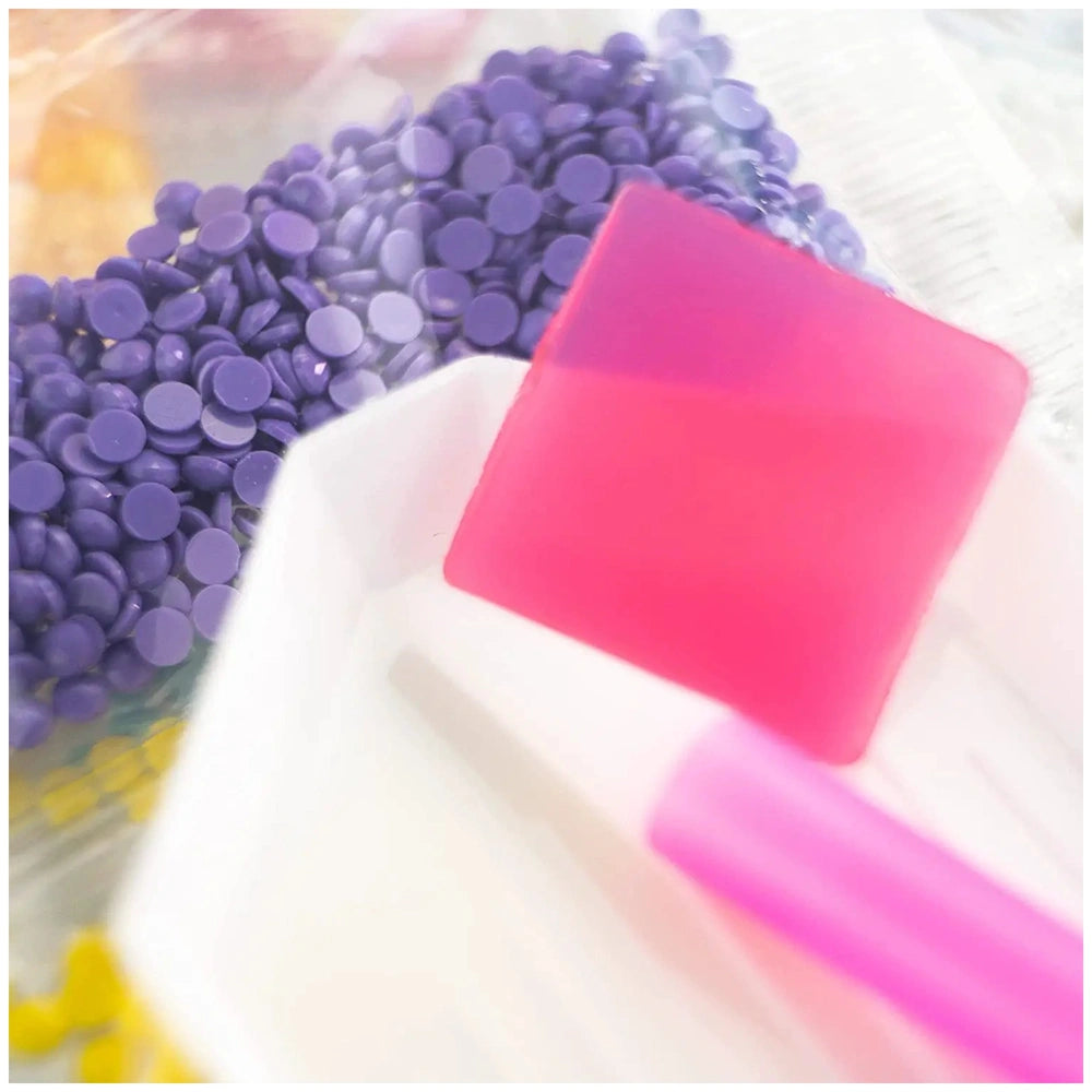 Nice Diamantiny Crystal Art Design Set featuring a pink plastic block and purple plastic beads in retail packaging.
