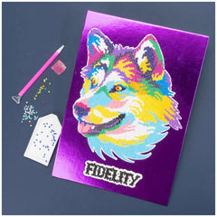 Diamantiny Level Up Paint By Numbers in a purple box with a pink handle, featuring a white tag and scattered blue beads.